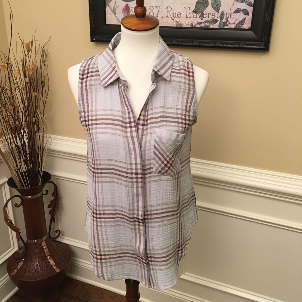 Cloth & Stone Sleeveless Plaid Cotton Shirt  Sz S